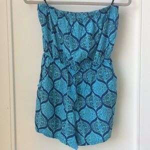Forever 21 Blue Paisley Strapless Romper - Medium